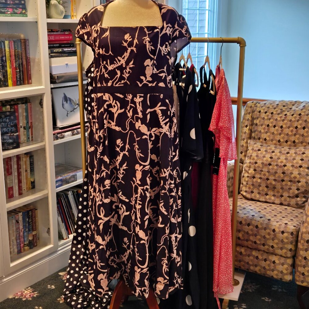 Blue & Gold Cap Sleeve Dress - 2XL